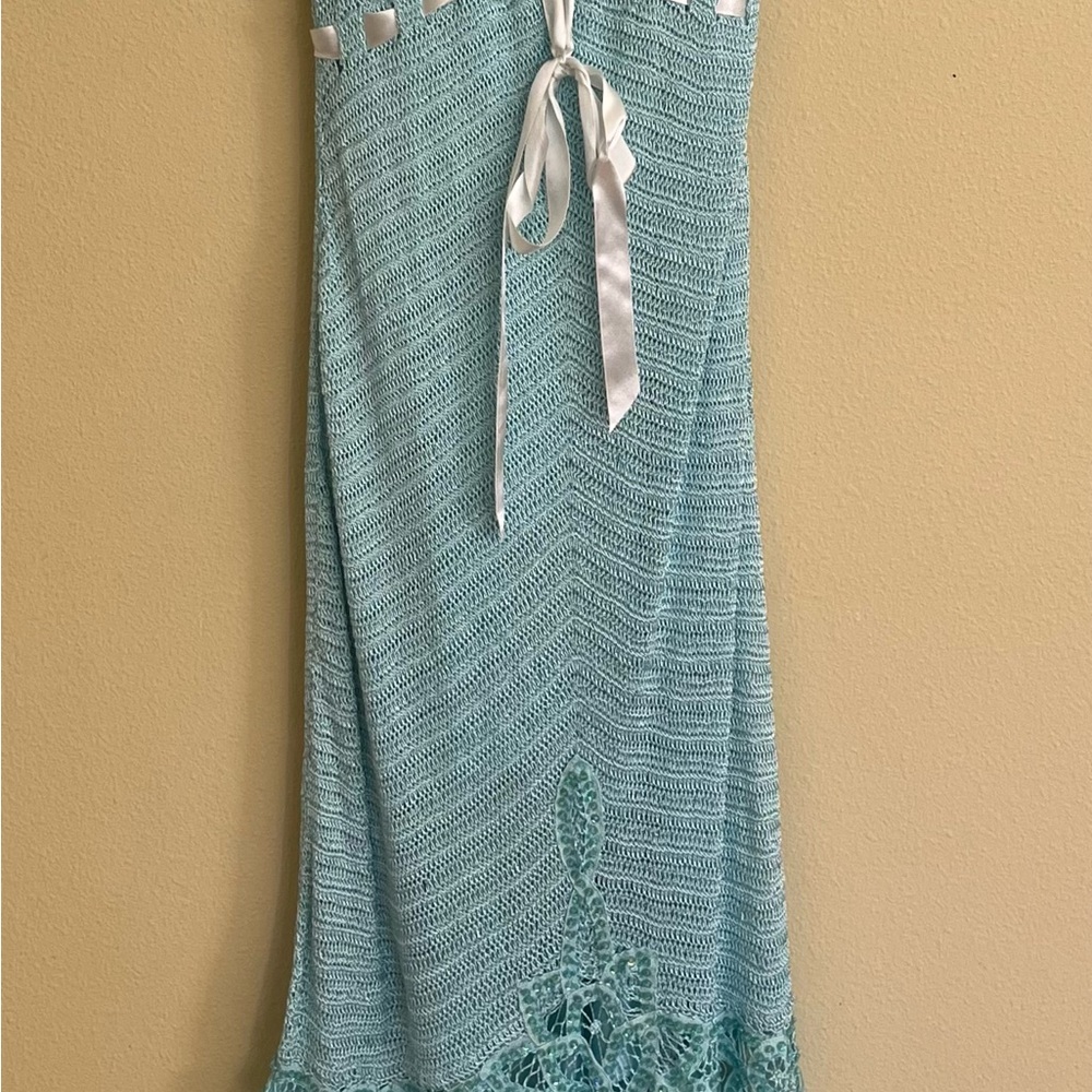 Janine Crochet and Lace Dress. Turquoise. Size M - Picture 2 of 16
